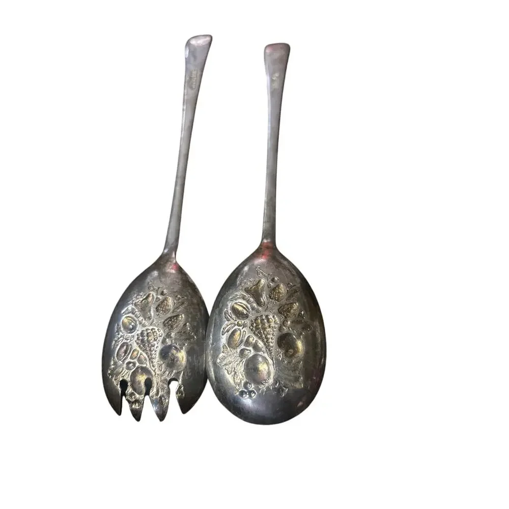 Vintage Ornate Sheffield Silver Plated Serving Spoons Set of 2 Engraved Design